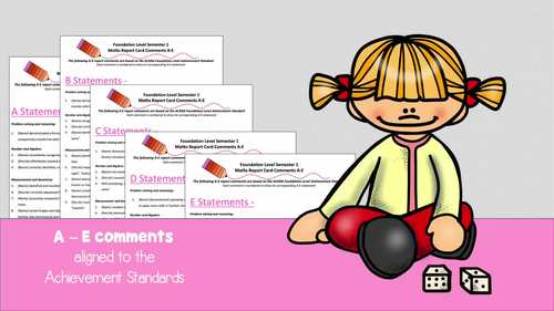 Australian Curriculum Foundation/Prep Maths Report Card Comments ...