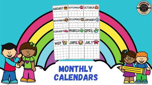 Monthly Calendars Printables PreK TK UTK Kindergarten First Grade Back to School