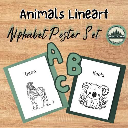 Animal Lineart Posters A-Z Set Classroom Decor 104 Total Posters