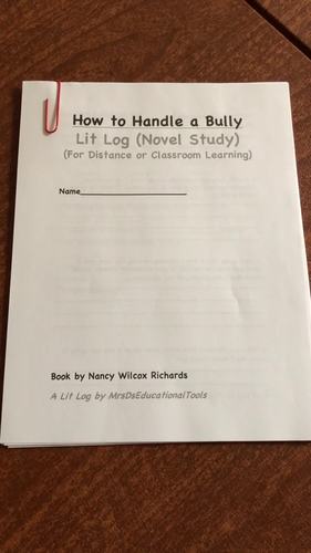 How to Handle a Bully Lit Log (Novel Study) (For Distance or Classroom ...