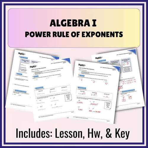 Power Rule of Exponents Guided Notes and Worksheets | 8th-10th Grade ...