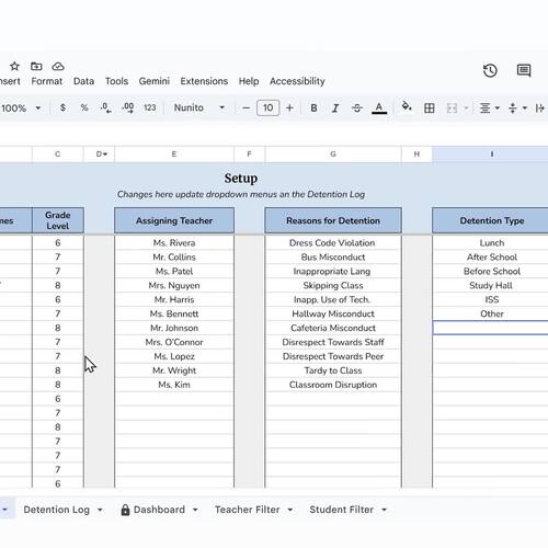 Detention Tracker & Discipline Log | Totals & Profiles | Google Sheets