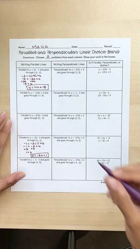 Parallel and Perpendicular Lines Worksheet Choice Board by Math with Ms ...