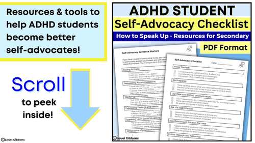 ADHD Student Checklists Self Advocacy Activities Secondary Grades 7 8 9 ...