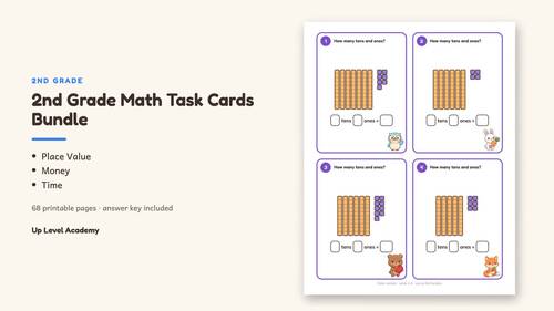 2nd Grade Math Task Cards Bundle | Place Value, Money, Time, 2-Digit ...