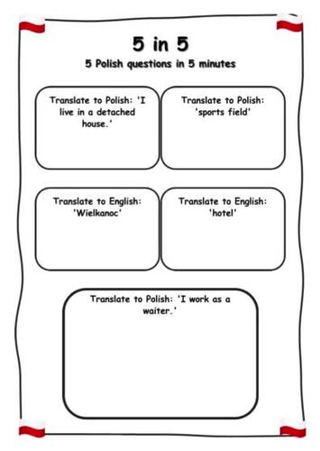 GCSE Polish Starter Questions Worksheets PDF by Worksheet Whisperer