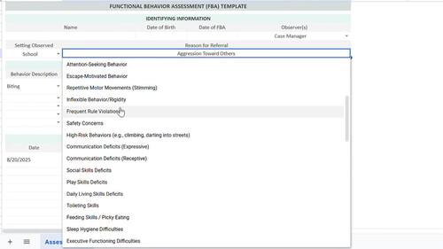 Functional Behavior Assessment Editable ABA Form for Special Education ...