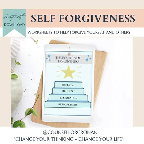 Forgiveness worksheets, self forgiveness, forgive, self compassion, anxiety