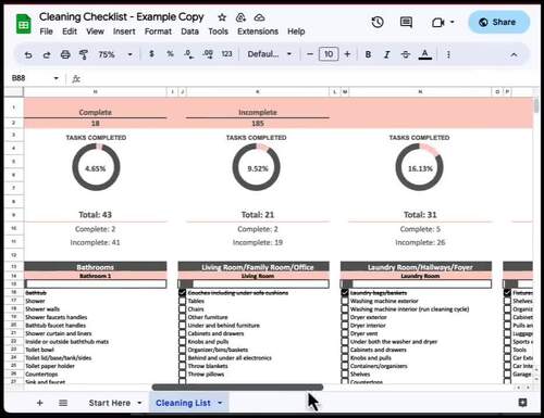 Cleaning Checklist Google Sheets Spreadsheet by Mom Money Map | TPT