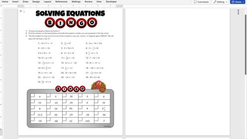 Thanksgiving Math Solving Two Step Equations | Word Problems Worksheets Digital