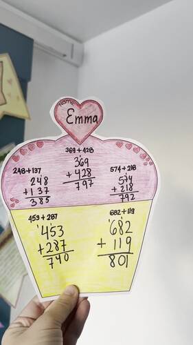 3rd Grade Cupcake Math Valentine's Day Craft Addition Valentine's Day Worksheets