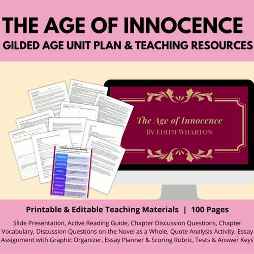 The Age of Innocence Edith Wharton Novel Unit Plan Editable Google