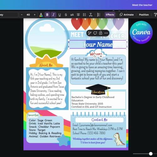 Meet the Teacher Canva Template Editable | Rainbow Back to School ...