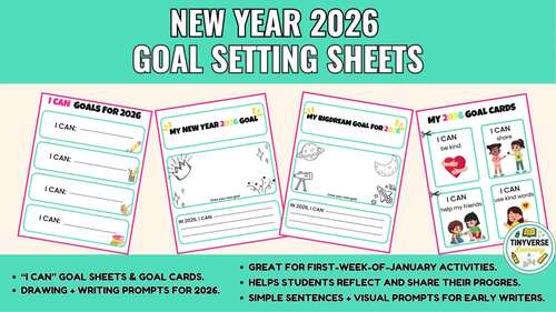 New Year 2026 Goal Setting sheets & Crafts Bundle, January SEL Activities