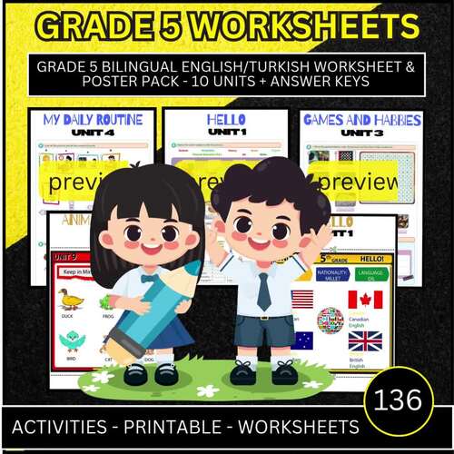 Grade 5 grammar, read, calcul, puzzle and more Worksheet mega Pack ...