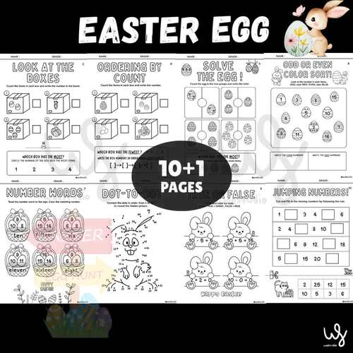 Easter Math Worksheets & Spring Activities Bundle - 10 Pages + Answer Key