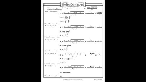 Quadratic Formula: Complex Solutions (Notes, Practice, Classwork)