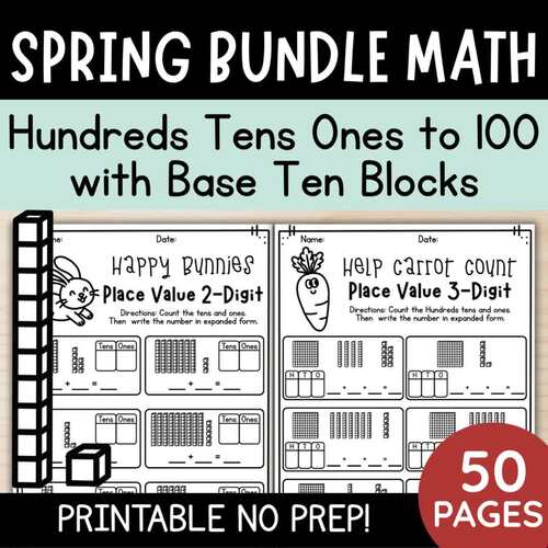 Spring Place Value Math Bundle: 2-Digit 3-Digit Expanded Form | 1st & 2nd Grade