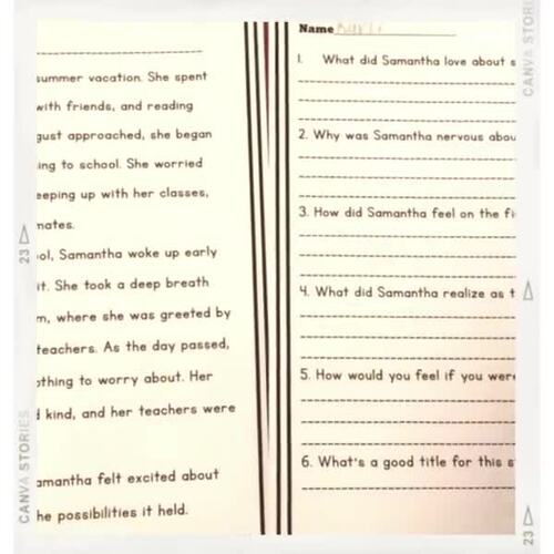 Reading Comprehension Passages and Questions for First and Second Grade