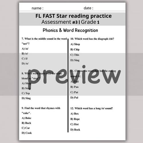 FL FAST star reading practice Assessment #3| Grade 1 -Test Prep | TPT