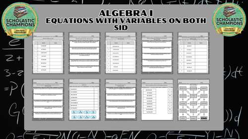 EQUATIONS WITH VARIABLES ON BOTH SIDES * Algebra Worksheets-PDF/PPT