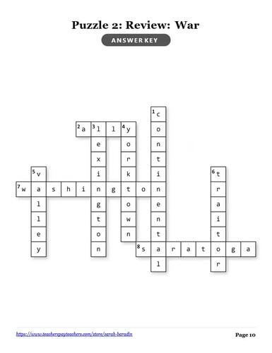 New Nation REVIEW US History Test Prep Crossword Puzzle With Word Bank