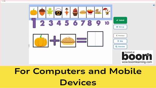 Fall Secret Code Addition Kindergarten & 1st Grade Digital Boom™ Cards