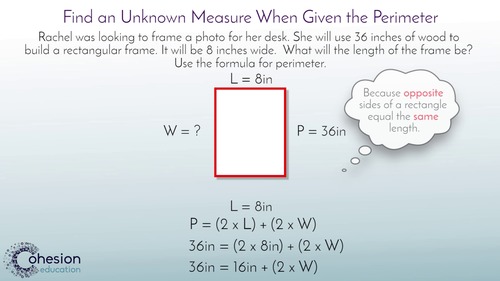 Preview of Use Area or Perimeter to Find Unknown Measures of a Rectangle