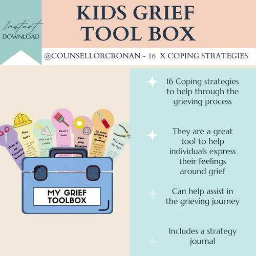 Grief and loss coping skills toolbox for kids, SEL, Bereavement