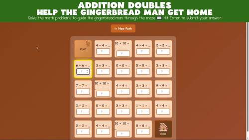Help the Gingerbread Man get Home! | Addition Doubles Digital Math Game