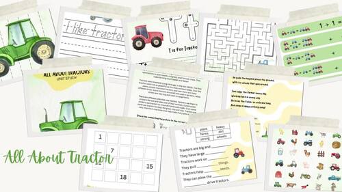 All About Tractors Unit Study Pre-K, Kindergarten, First Grade Digital ...