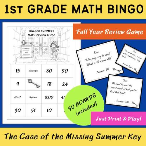 End of the Year Math Bingo Game - 1st Grade Review - Unlock Summer ...
