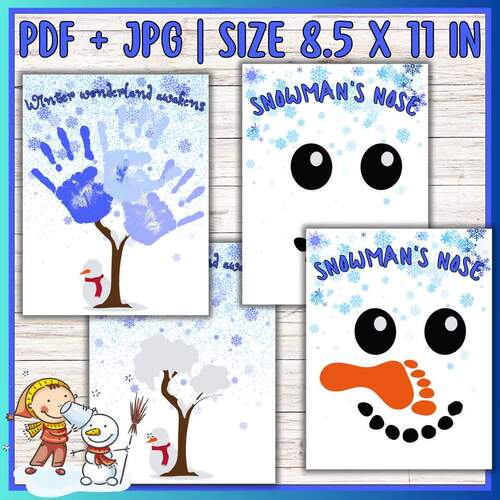 Winter Craft- Poster: Snow Handprint Art - Snowman Footprint Art
