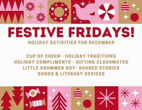 Middle School Holiday ELA Bulletin Board Activities - Festive Fridays