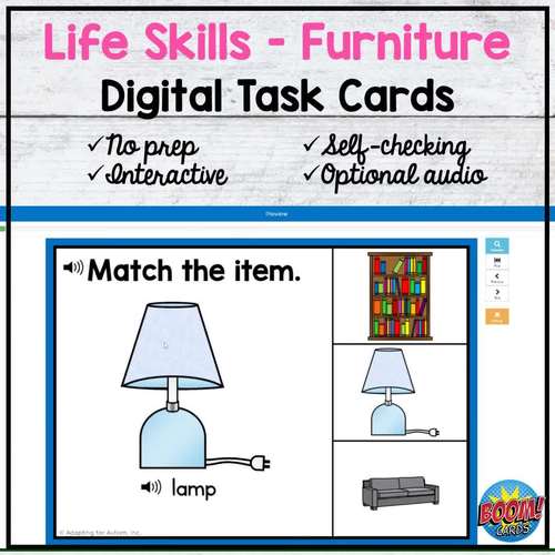 Furniture Vocabulary Boom Cards - Life Skills Special Education Activities