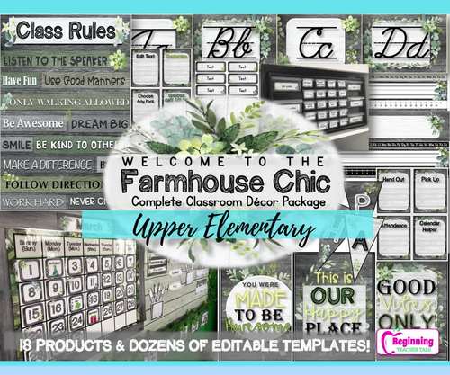 Farmhouse Chic Classroom Decor Bundle For Upper Elementary Tpt