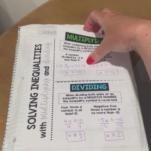 Algebra 1 - Solving Inequalities with Multiplication and Division Foldable