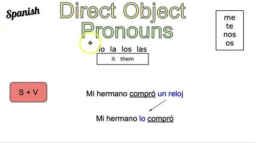 Preview of Spanish Direct Object Pronouns lo, la, los and las