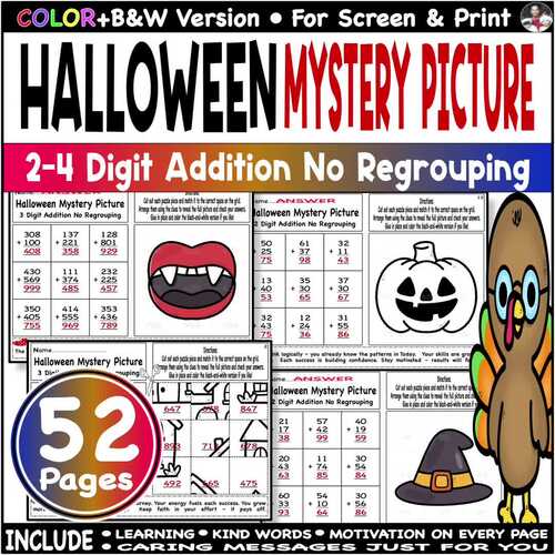 2 3 4 Digit Addition Without Regrouping | Halloween Mystery Pictures ...