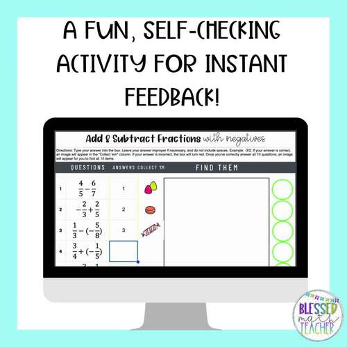 Add and Subtract Fractions with Negatives Digital Activity and Worksheet