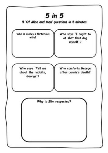 English Literature Of Mice And Men Starter Questions Worksheets PDF