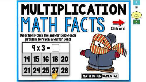 multiplication math fact practice winter joke puzzles boom cards
