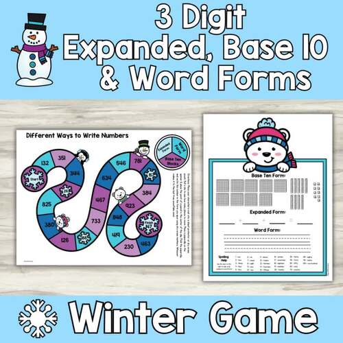 Winter 3 Digit Expanded Word Form Base 10 Blocks Game 2nd Grade Math Center
