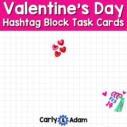 Valentine's Day Hashtag Block STEM Task Cards Pre-K and Kindergarten ...