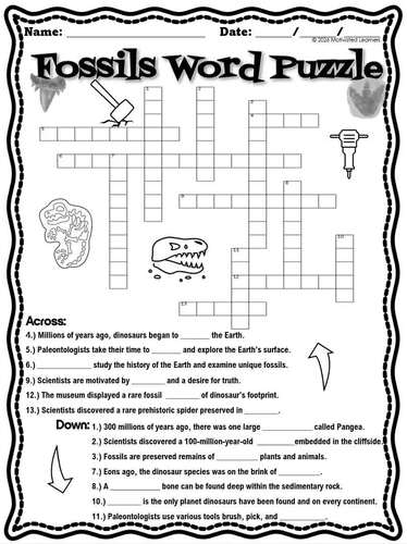 Fossils Science Reading Comprehension Printable Activities Word Search ...