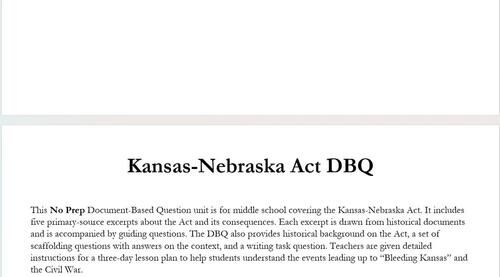 No Prep Middle School Kansas-Nebraska Act DBQ by PBL History & Civics