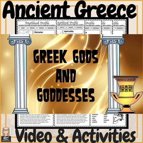 Preview of Ancient Greece Greek Gods & Goddesses Video, Digital Task Cards & Activities!
