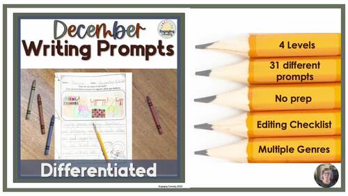 Differentiated Winter & December Writing Prompts, Daily Journal Writing ...