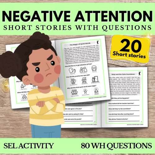 Negative Attention Social Scenario Worksheet l Inappropriate Behavior ...