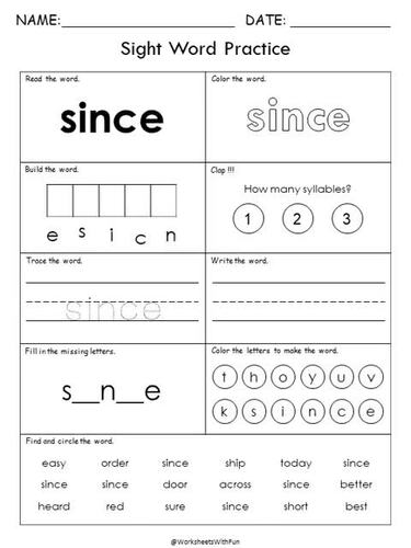 Sight Words Worksheets, Fry Fourth Hundred Practice, High Frequency ...